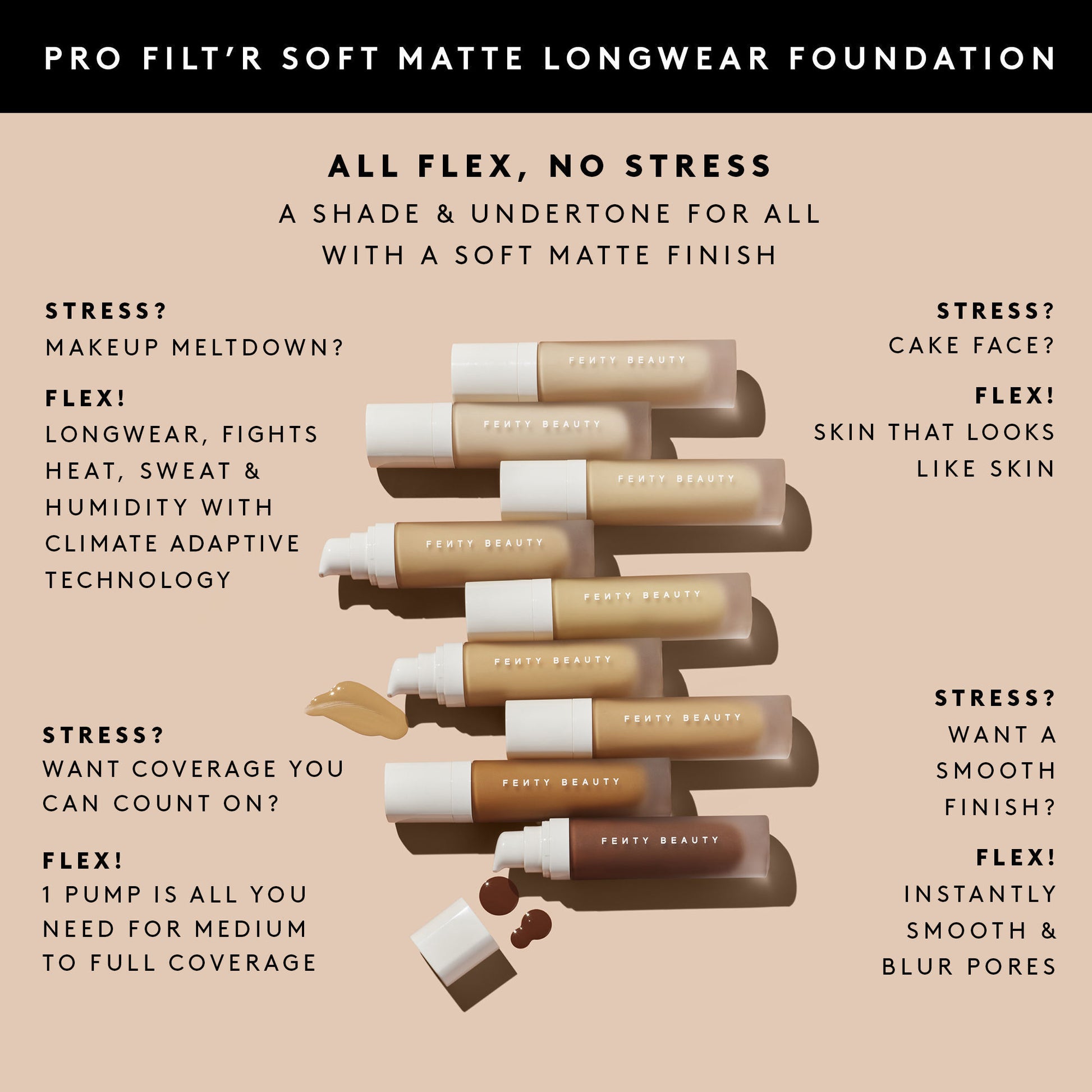 Fenty Beauty Pro Filt’r Soft Matte Longwear Foundation – Base Mate de Larga Duración